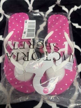 Victoria's Secret Pink Polka Dot Flip Flops with White Straps